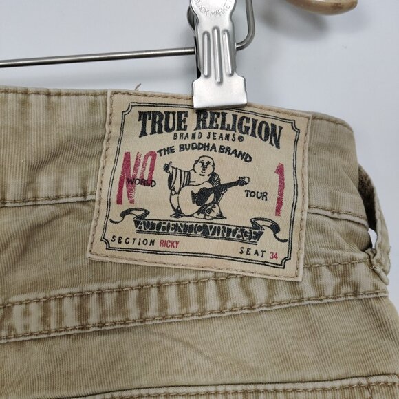 True Religion Men's Corduroy Denim Ricky Straight Sz 32 Beige Cotton Vintage Y2K - Picture 6 of 12